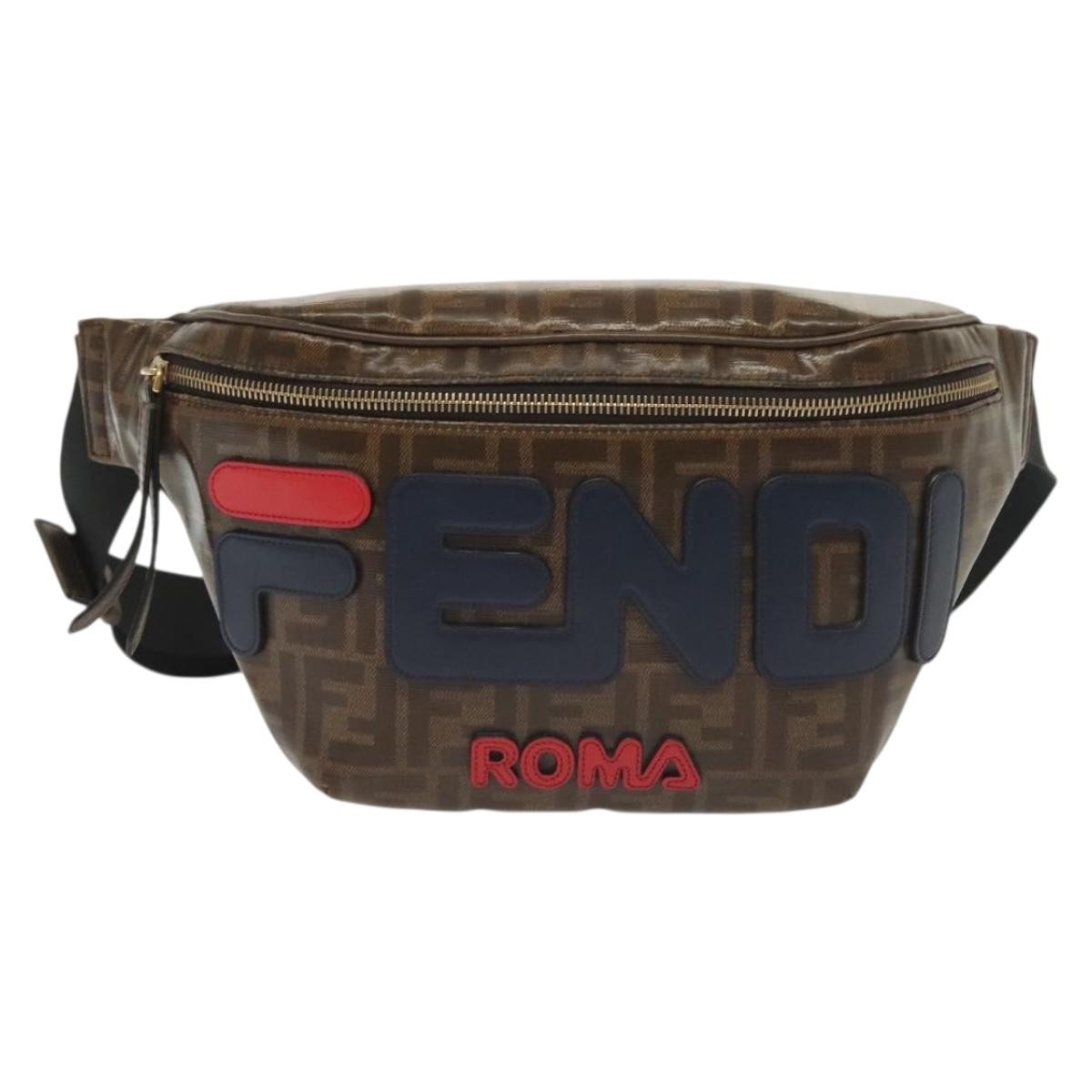 Fendi Mania Logo Waist Bag Zucca Coated Canvas Brown Canvas Clutche & Pouche Bag