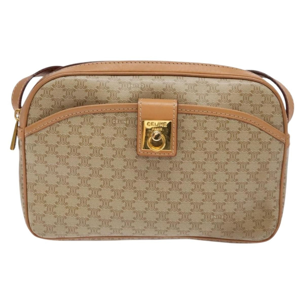 Celine Vintage Macadam Shoulder Bag Canvas And Leather Beige Canvas Bag