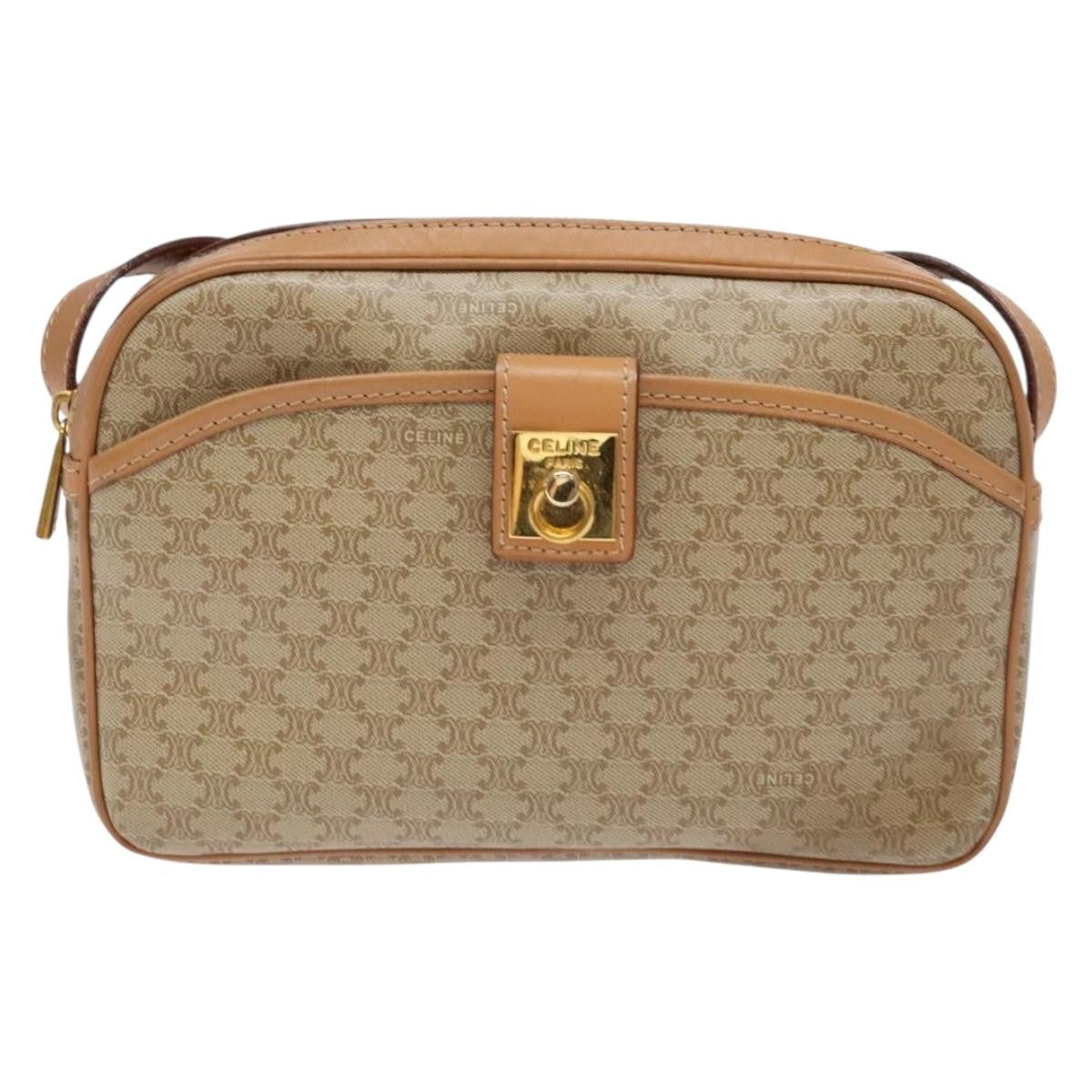 Celine Vintage Macadam Shoulder Bag Canvas And Leather Beige Canvas Bag