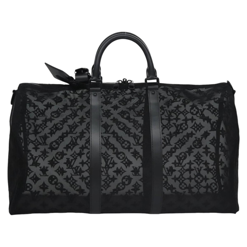 Louis Vuitton Keepall Bandouliere Bag Monogram See Through Mesh Black Nylon Travel Bag