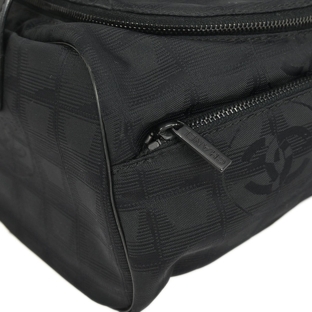 Chanel Travel Line Barrel Bag Nylon Black Nylon Handbag