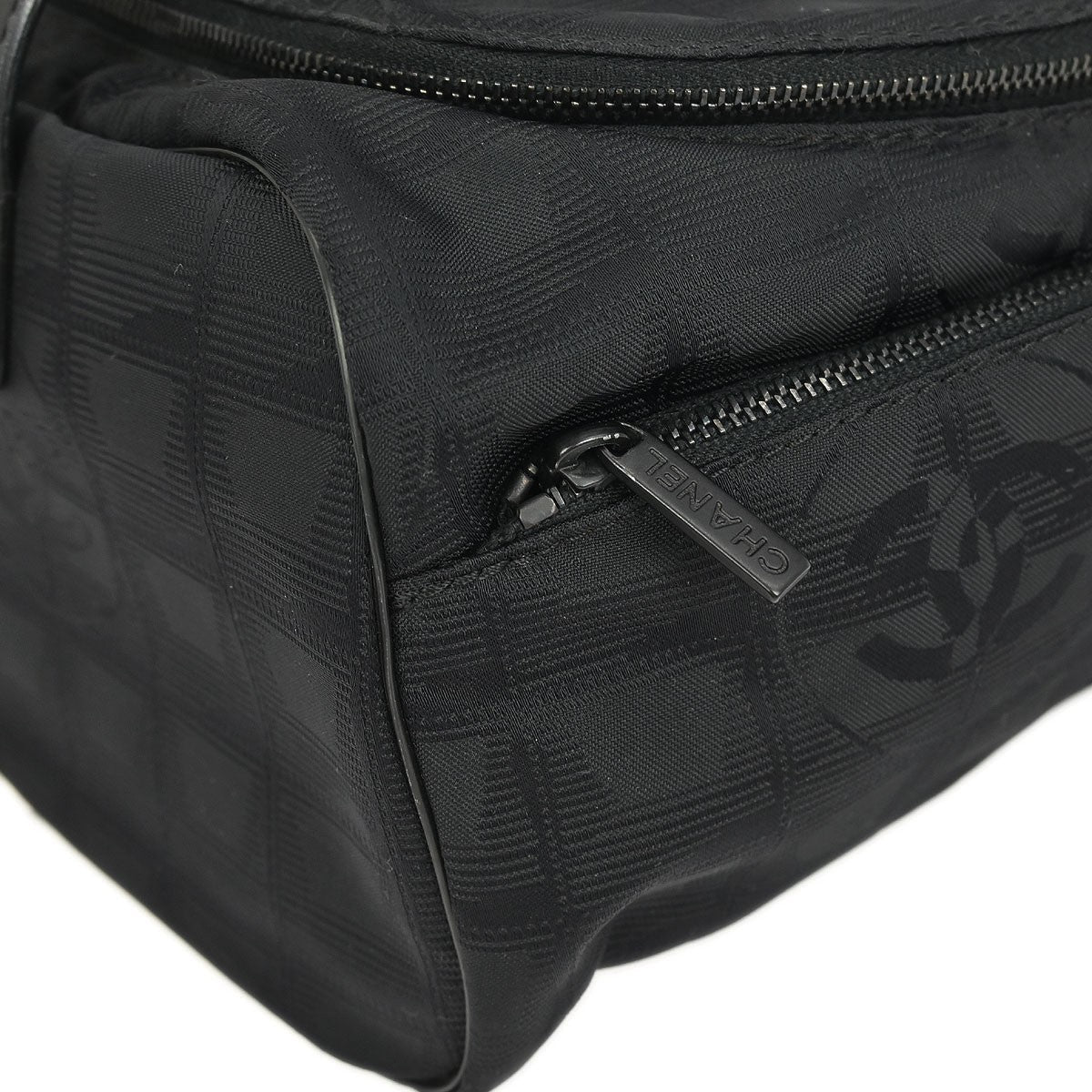Chanel Travel Line Barrel Bag Nylon Black Nylon Handbag