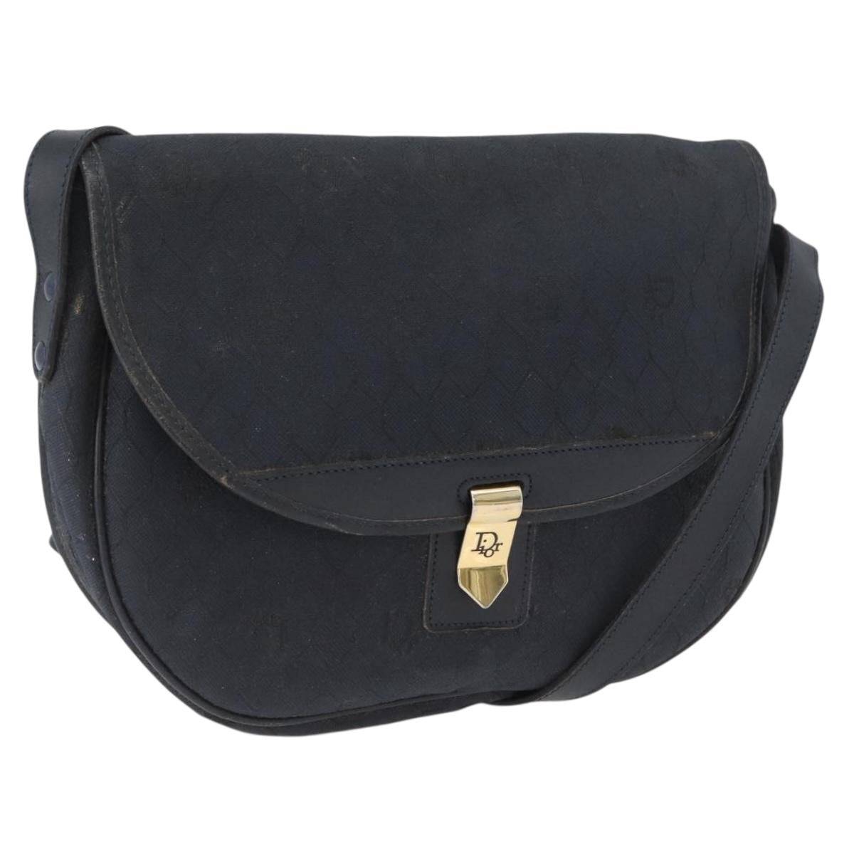 Christian Dior Vintage Honeycomb Flap Crossbody Bag Canvas And Leather Black Canvas Shoulder Bag Bag (Pre-Owned)