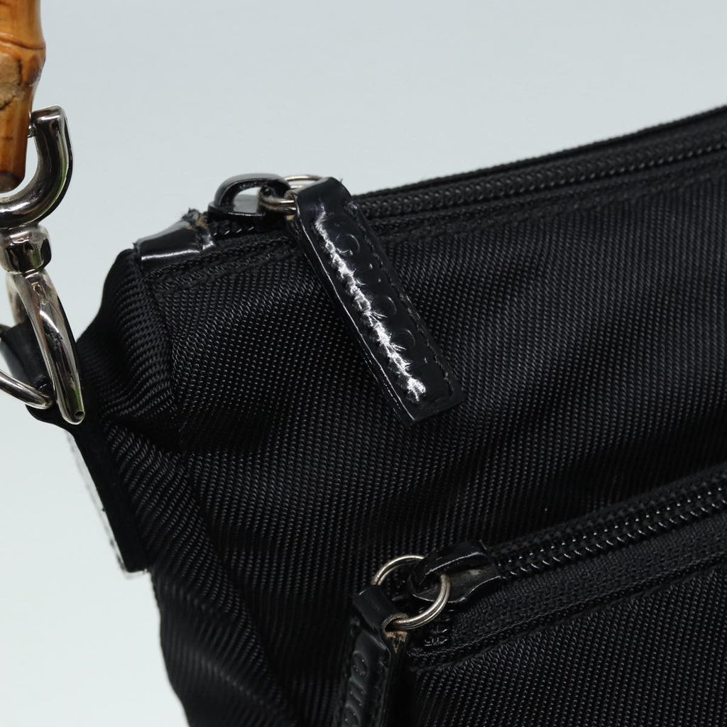 Gucci Vintage Bamboo Handle Bag Nylon Black Nylon Handbag (Pre-Owned)