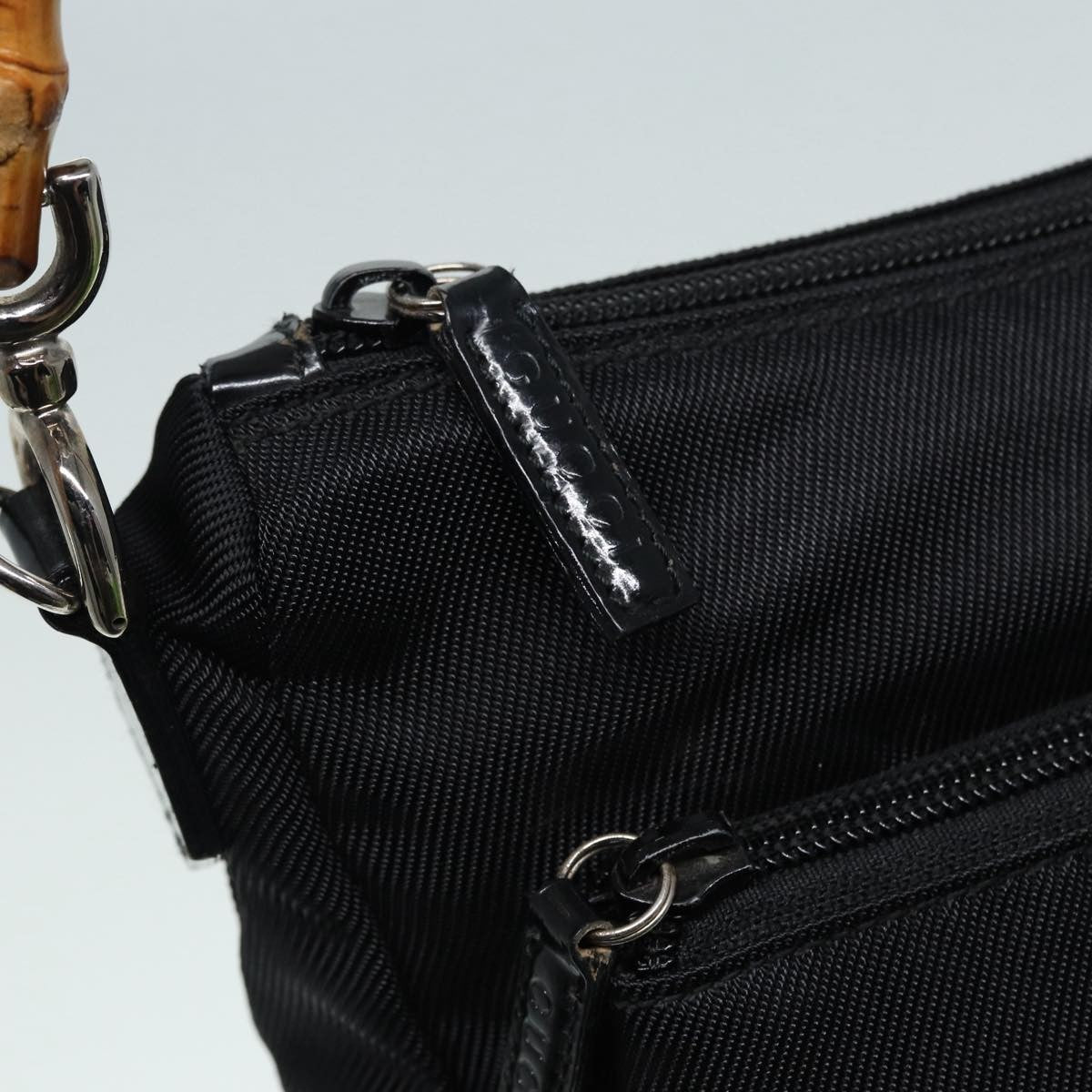 Gucci Vintage Bamboo Handle Bag Nylon Black Nylon Handbag (Pre-Owned)