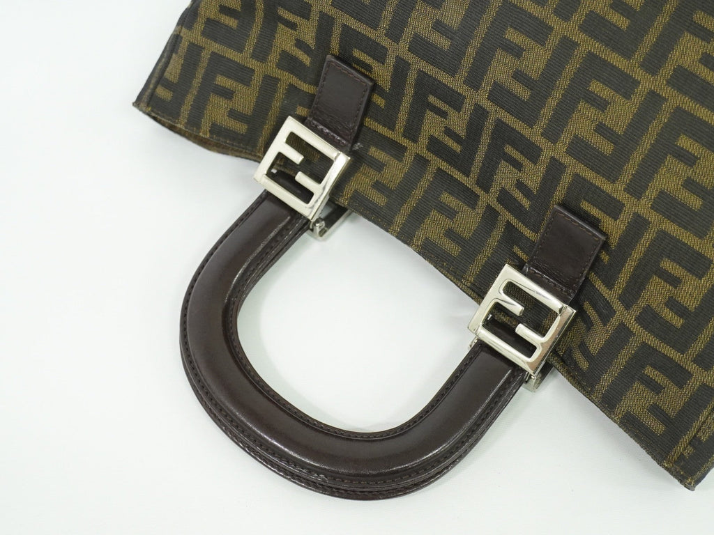Fendi Zucca Tote Bag Ff Motif Brown Canvas Handbag