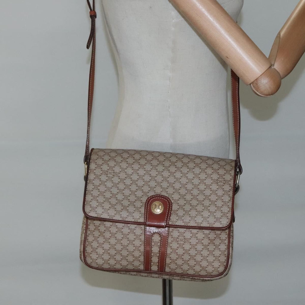 Celine Vintage Macadam Shoulder Bag Canvas And Leather Beige Canvas Shoulder Bag Bag