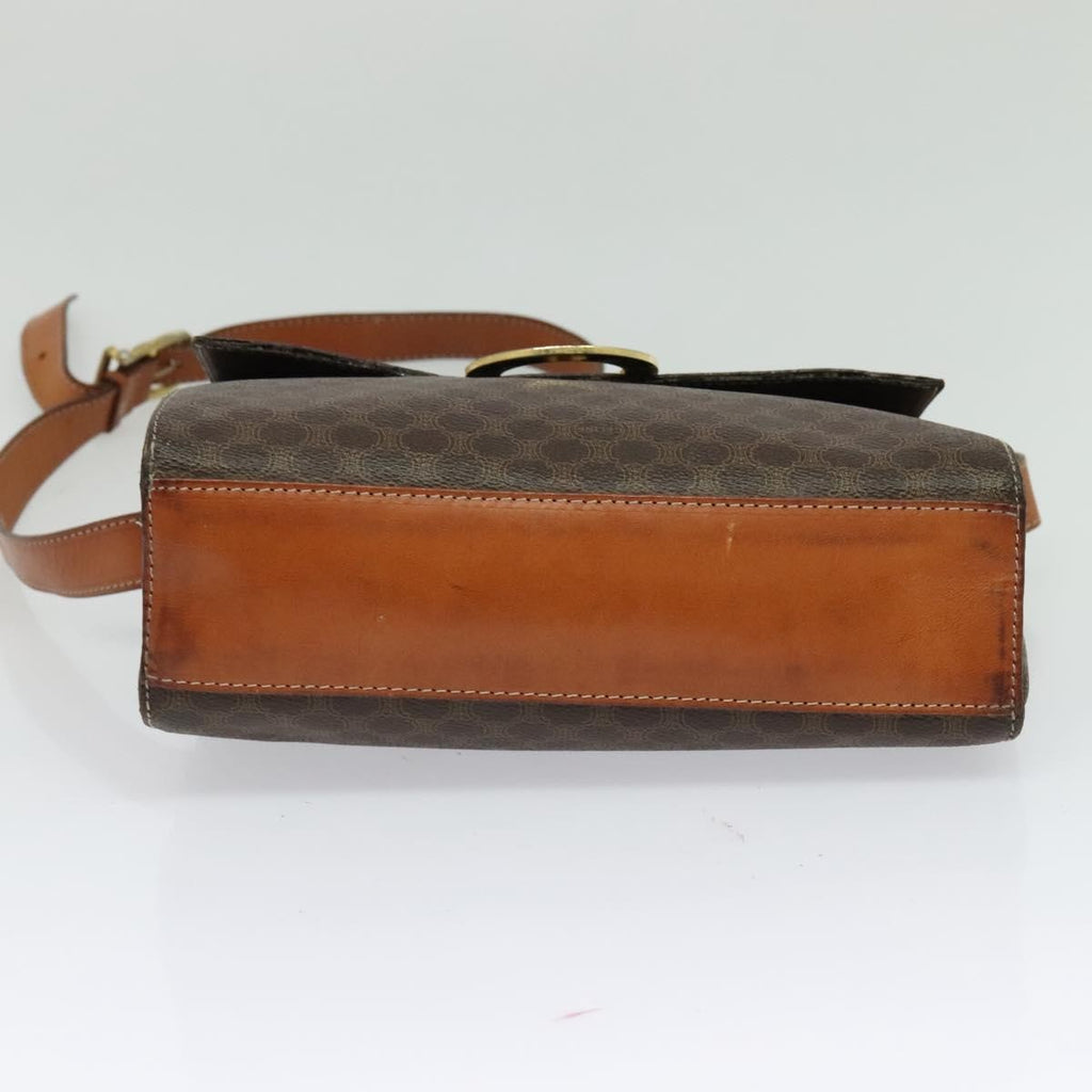 Celine Vintage Macadam Circle Logo Shoulder Bag Canvas And Leather Brown Canvas Shoulder Bag Bag