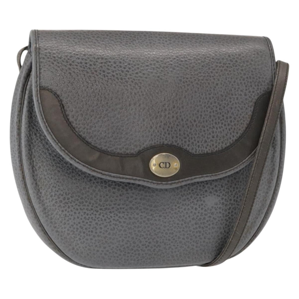 Christian Dior Vintage Cd Logo Shoulder Bag Leather Gray Leather Shoulder Bag Bag (Pre-Owned)