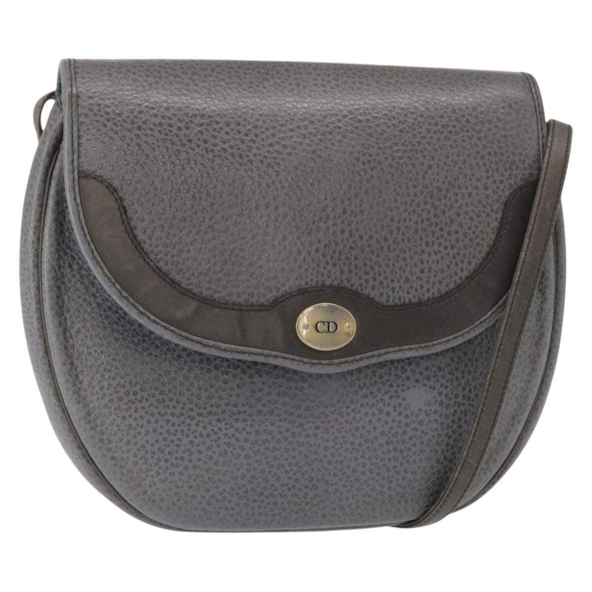 Christian Dior Vintage Cd Logo Shoulder Bag Leather Gray Leather Shoulder Bag Bag (Pre-Owned)