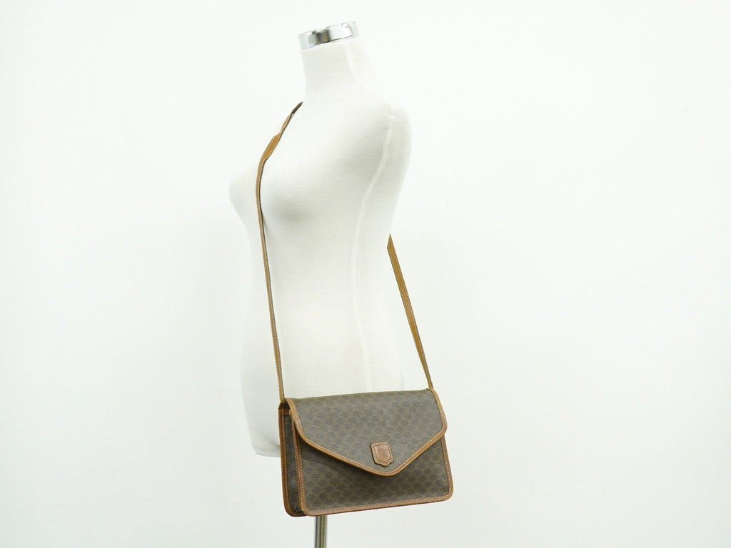 Celine Vintage Macadam Shoulder Bag Canvas And Leather Brown Canvas Shoulder Bag Bag