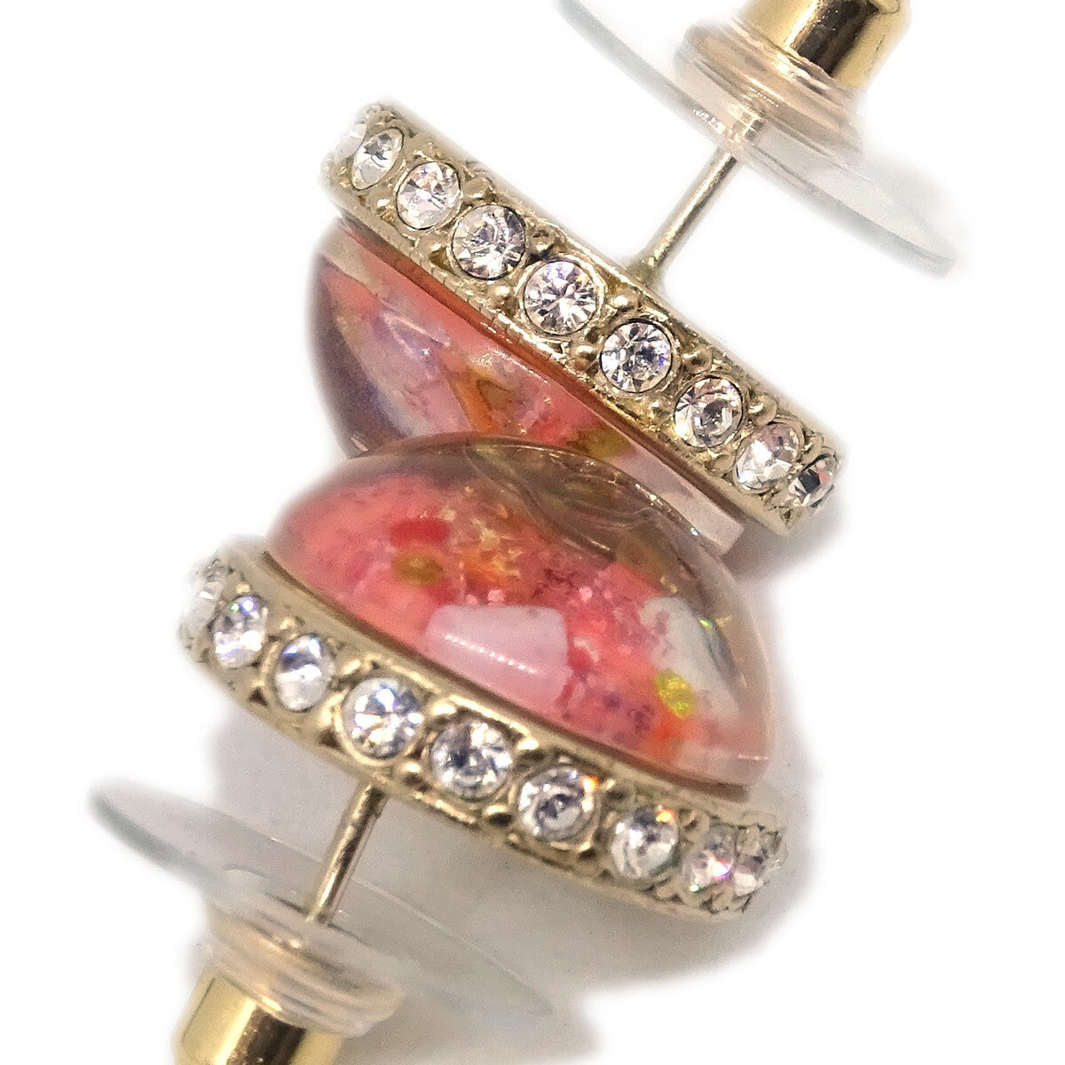Chanel Cc Logo Button Stud Earrings Metal With Crystals Pink Plastic Earrings Jewelry