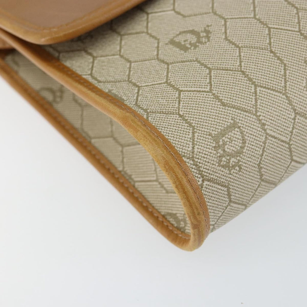 Christian Dior Vintage Honeycomb Flap Crossbody Bag Canvas And Leather Beige Canvas Shoulder Bag Bag (Pre-Owned)