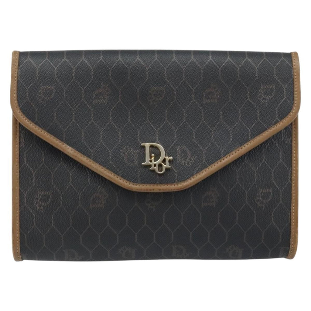 Christian Dior Vintage Honeycomb Chain Canvas Black Canvas Shoulder Bag Bag (Pre-Owned)