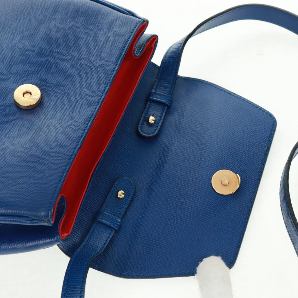 Celine Vintage Circle Logo Crossbody Bag Leather Blue Leather Shoulder Bag Bag