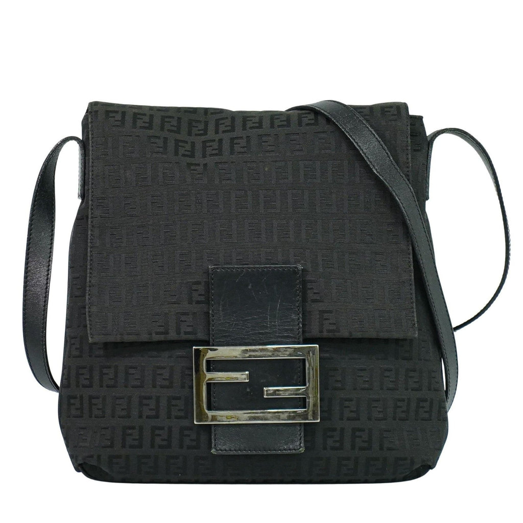 Fendi Vintage Flap Crossbody Bag Zucchino Canvas Black Canvas Shoulder Bag Bag