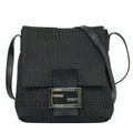 Fendi Vintage Flap Crossbody Bag Zucchino Canvas Black Canvas Shoulder Bag Bag
