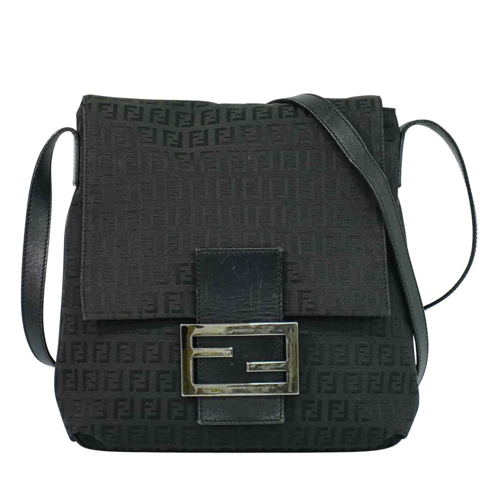 Fendi Vintage Flap Crossbody Bag Zucchino Canvas Black Canvas Shoulder Bag Bag