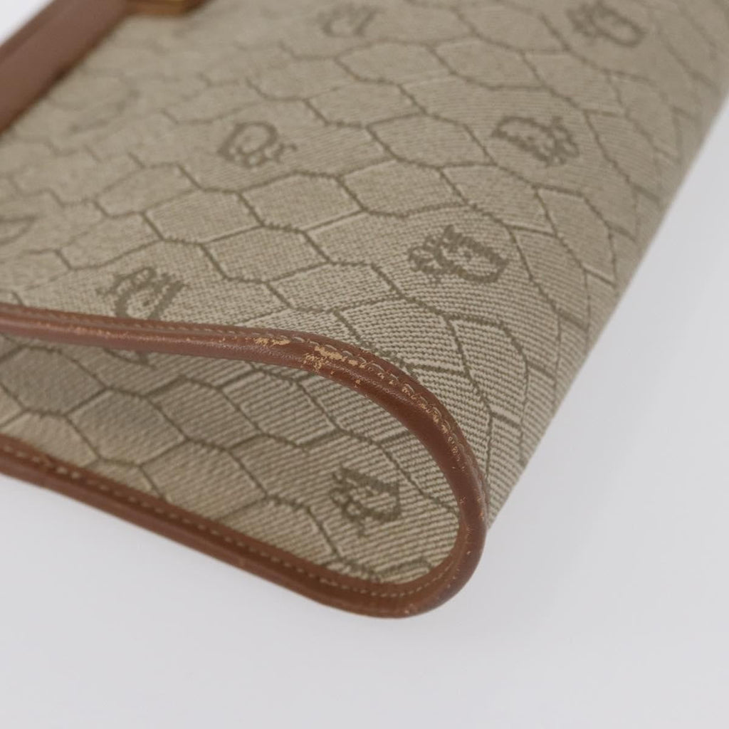 Christian Dior Vintage Honeycomb Zip Pouch Canvas And Leather Beige Canvas Clutche & Pouche Bag (Pre-Owned)