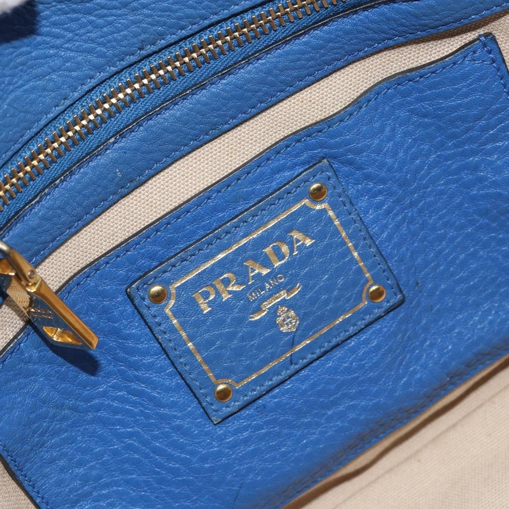 Prada Tote Vitello Daino Vitello Daino Blue Leather Tote Bag Bag