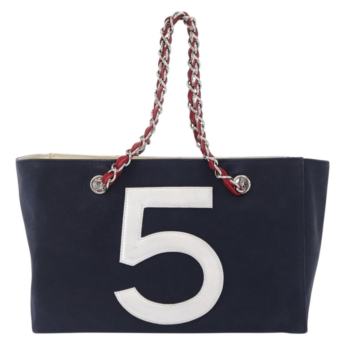 Chanel No.5 Tote Canvas And Leather Navy Canvas Tote Bag Bag