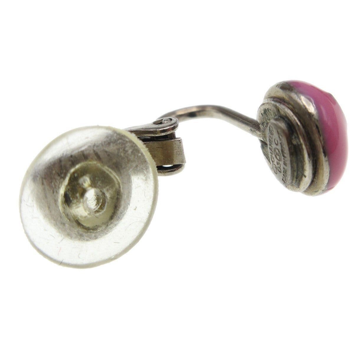 Chanel Cc Round Clip-On Earrings Enamel With Metal Pink Plastic Earrings Jewelry