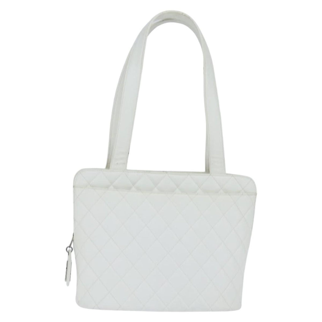 Chanel Vintage Cc Zip Around Bowler Bag Quilted Caviar White Leather Tote Bag Bag