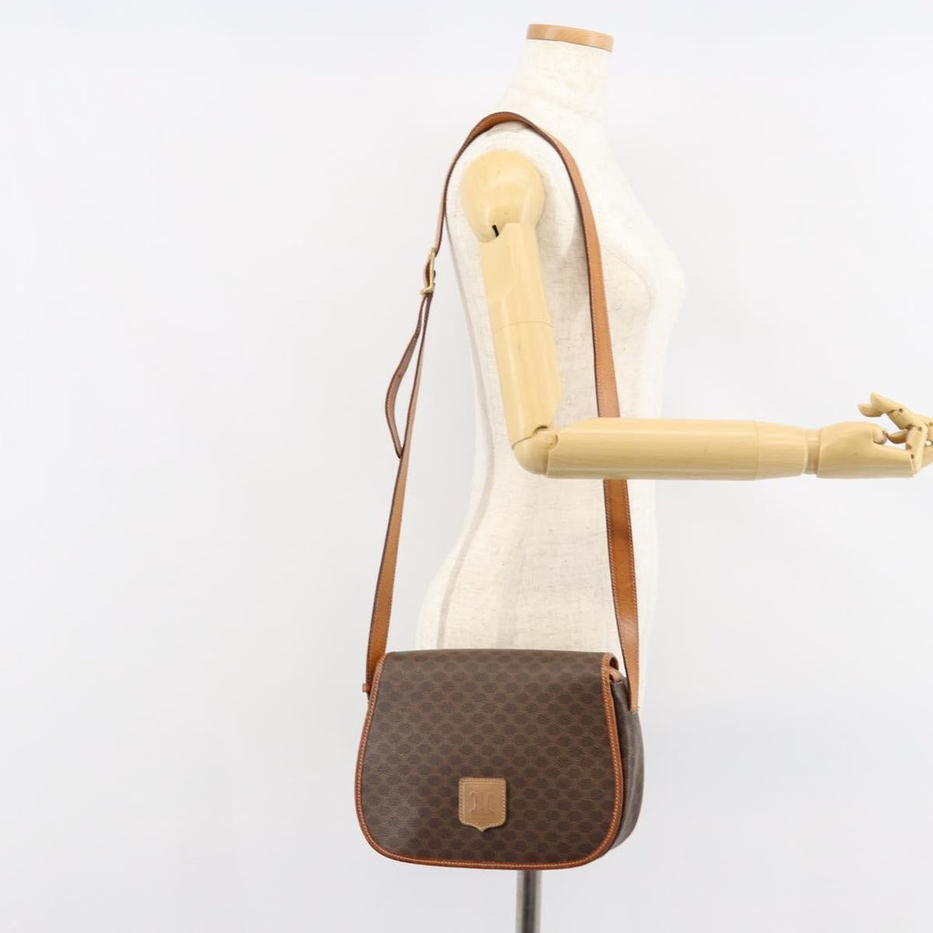 Celine Macadam Shoulder Bag Pvc Leather Brown Canvas Shoulder Bag Bag