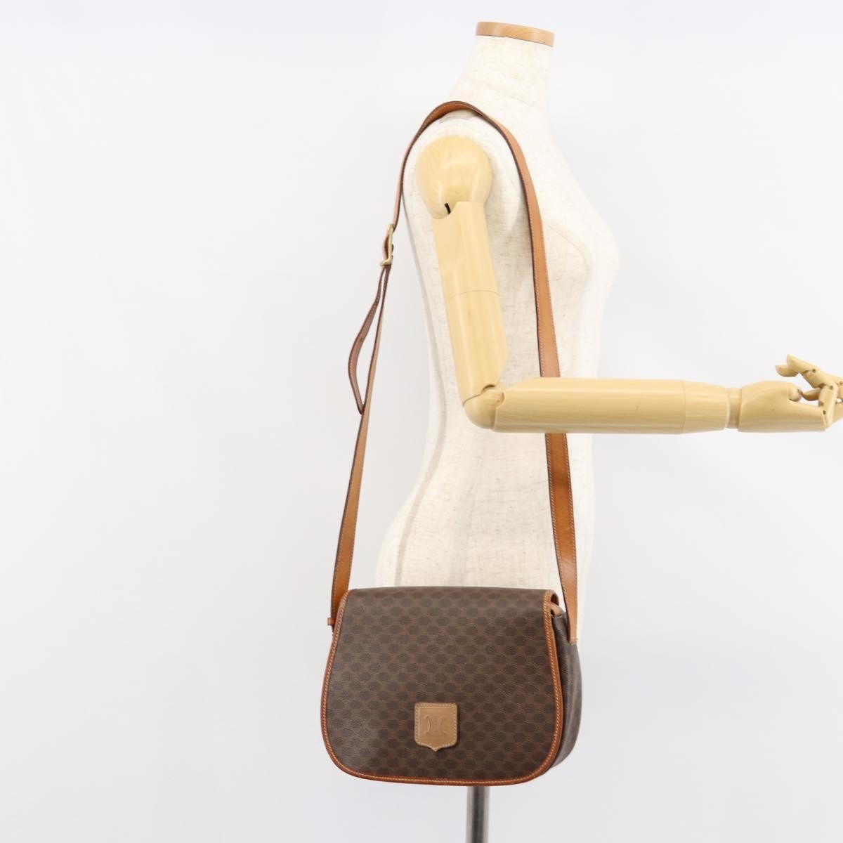Celine Macadam Shoulder Bag Pvc Leather Brown Canvas Shoulder Bag Bag