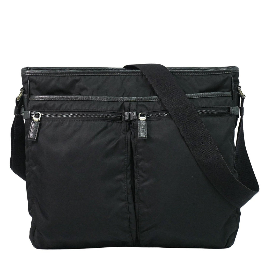 Prada Double Pocket Zip Messenger Tessuto Black Nylon Shoulder Bag Bag