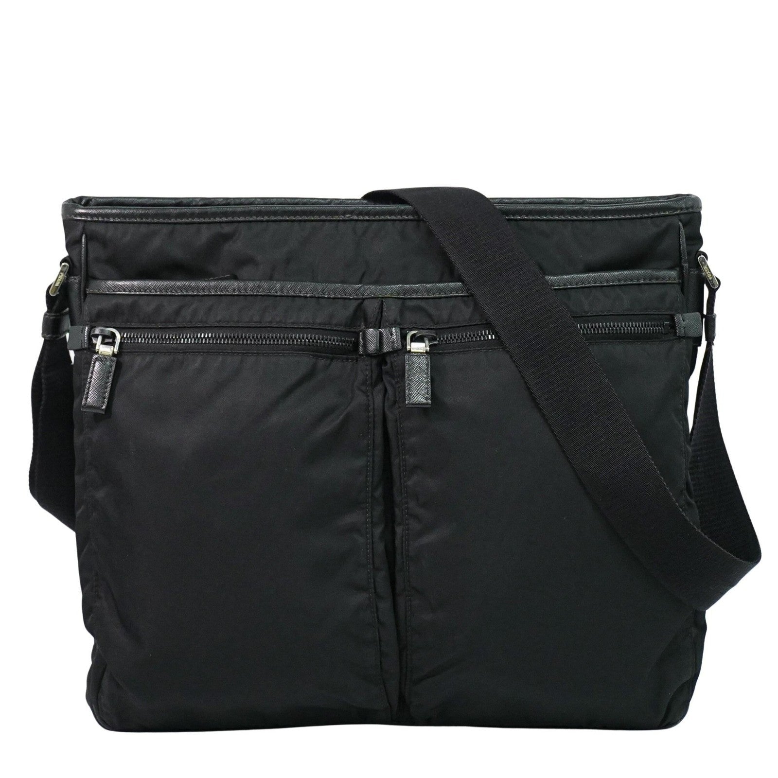 Prada Double Pocket Zip Messenger Tessuto Black Nylon Shoulder Bag Bag