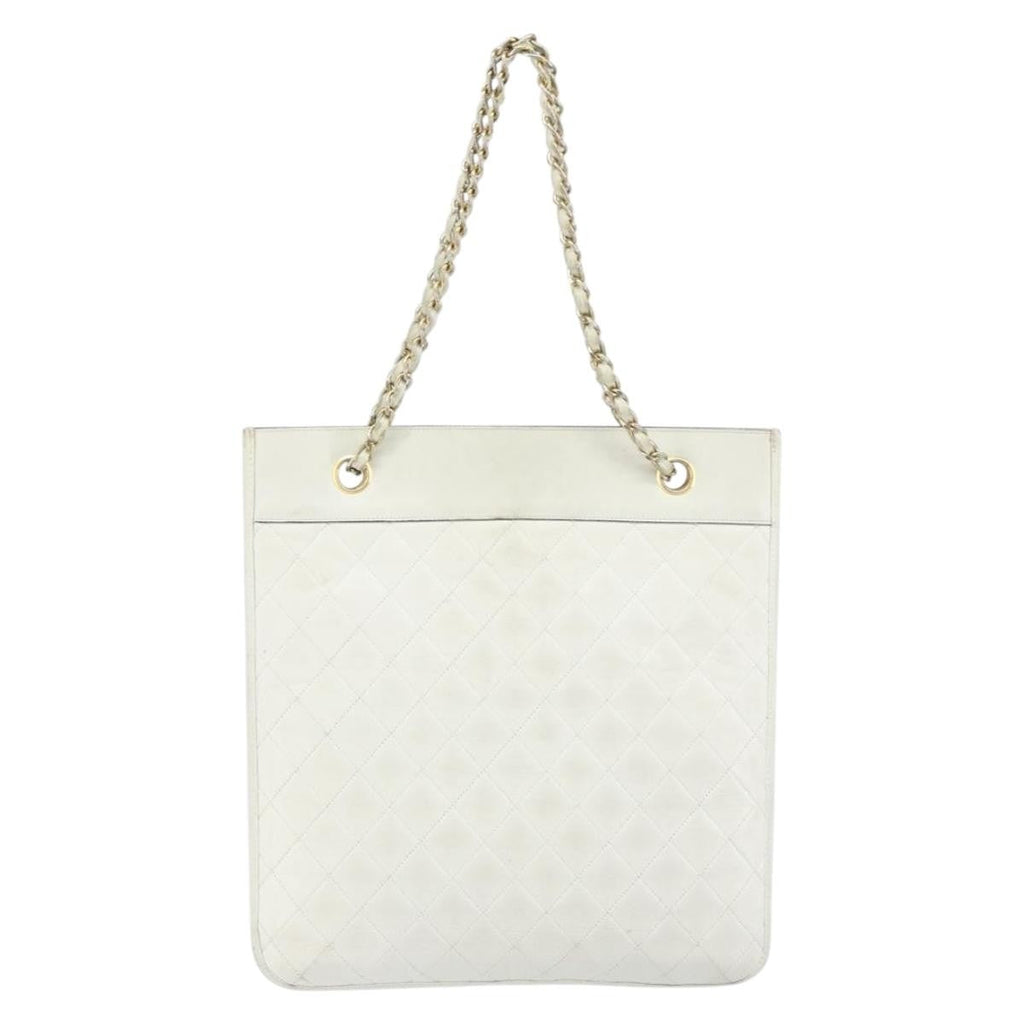 Chanel Vintage Shopper Tote Quilted Leather White Leather Tote Bag Bag
