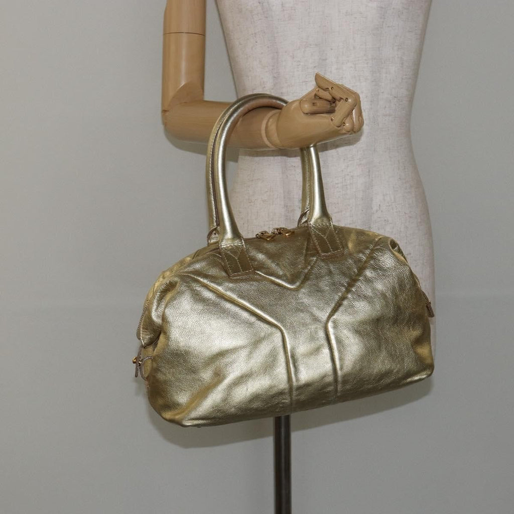 Saint Laurent Easy Y Bag Pebbled Leather Gold Leather Bag (Pre-Owned)