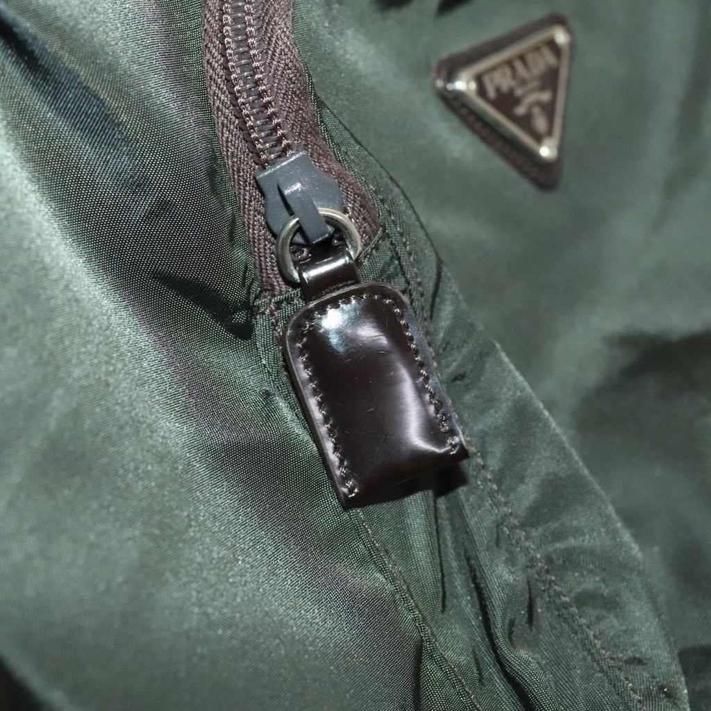 Prada Front Pocket Buckle Backpack Nylon Khaki Nylon Backpack Bag