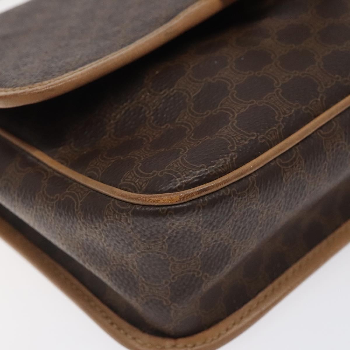 Celine Vintage Macadam Circle Logo Shoulder Bag Canvas And Leather Brown Canvas Shoulder Bag Bag