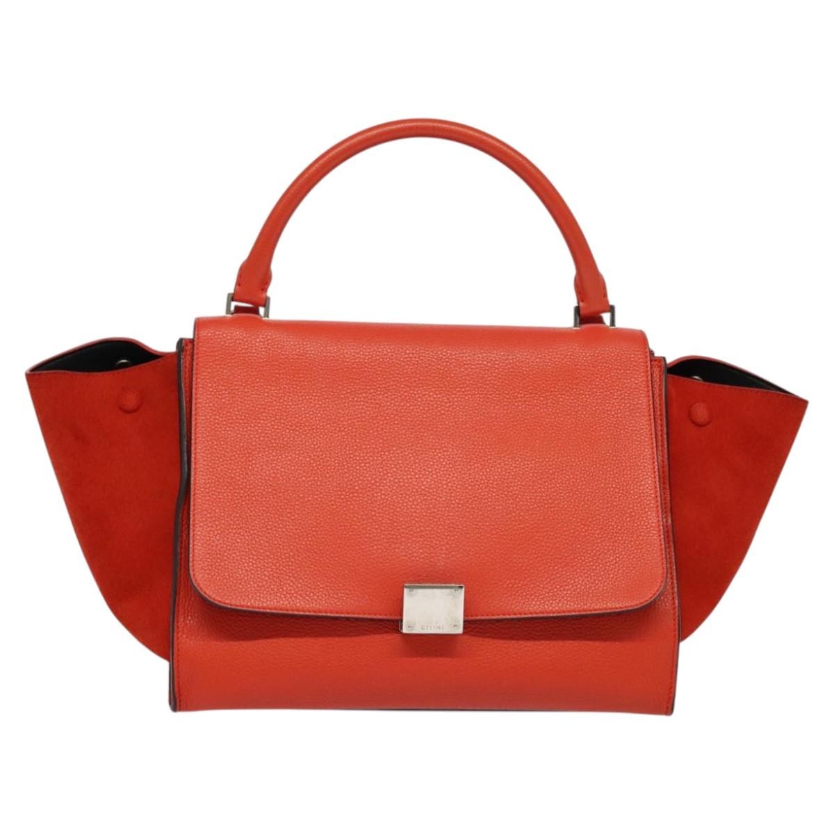 Celine Trapeze Bag Leather With Suede Red Leather Handbag