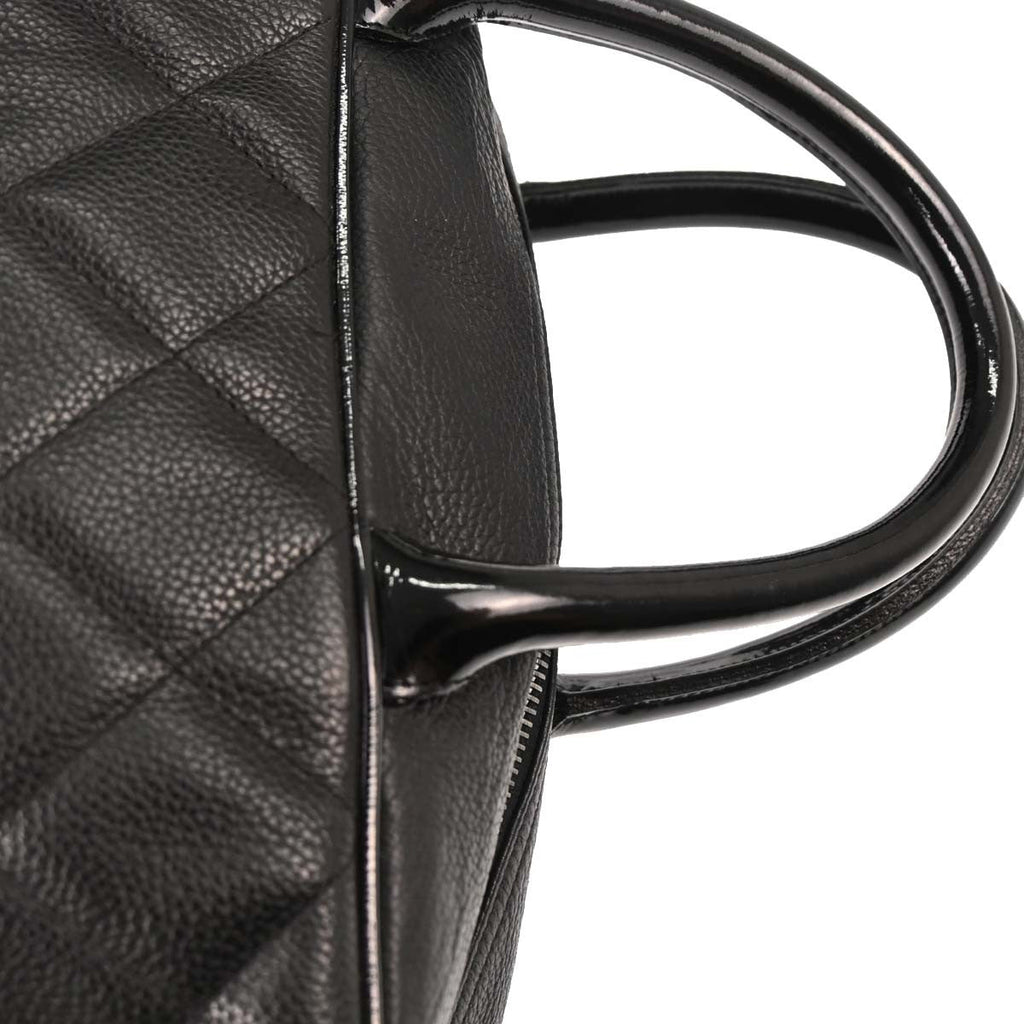 Chanel Embossed Logo Bowler Bag Quilted Caviar Black Leather Travel Bag Bag