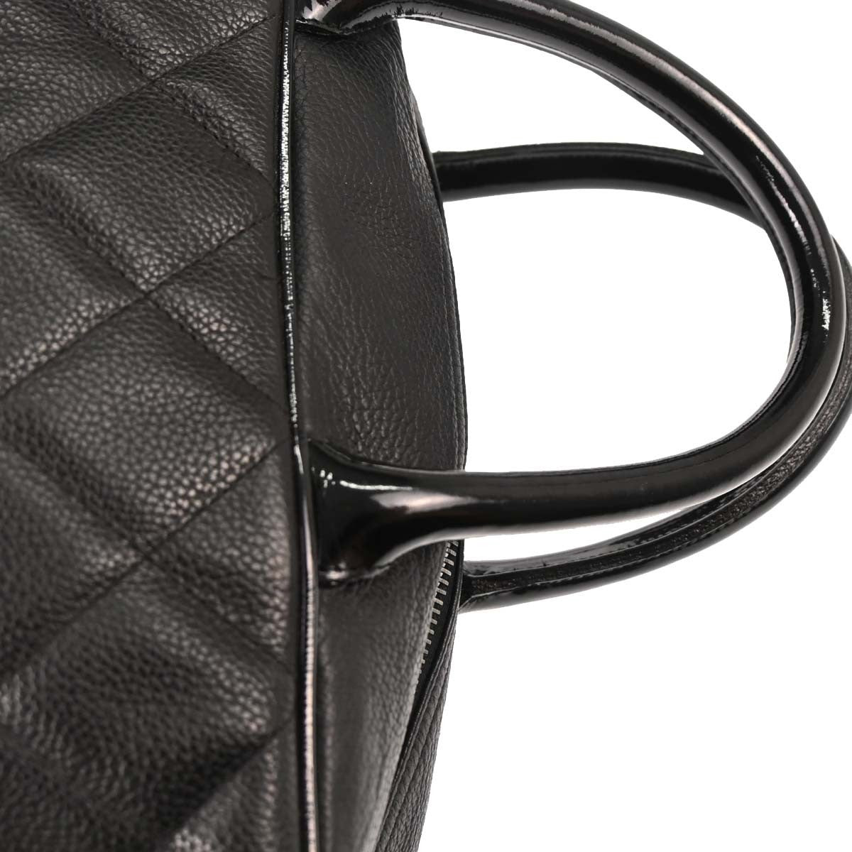 Chanel Embossed Logo Bowler Bag Quilted Caviar Black Leather Travel Bag Bag