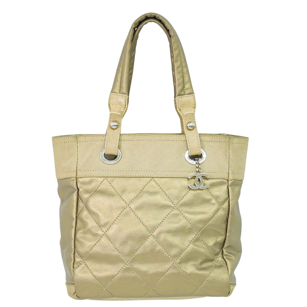 Chanel Biarritz Tote Quilted Coated Canvas Metallic Canvas Tote Bag Bag