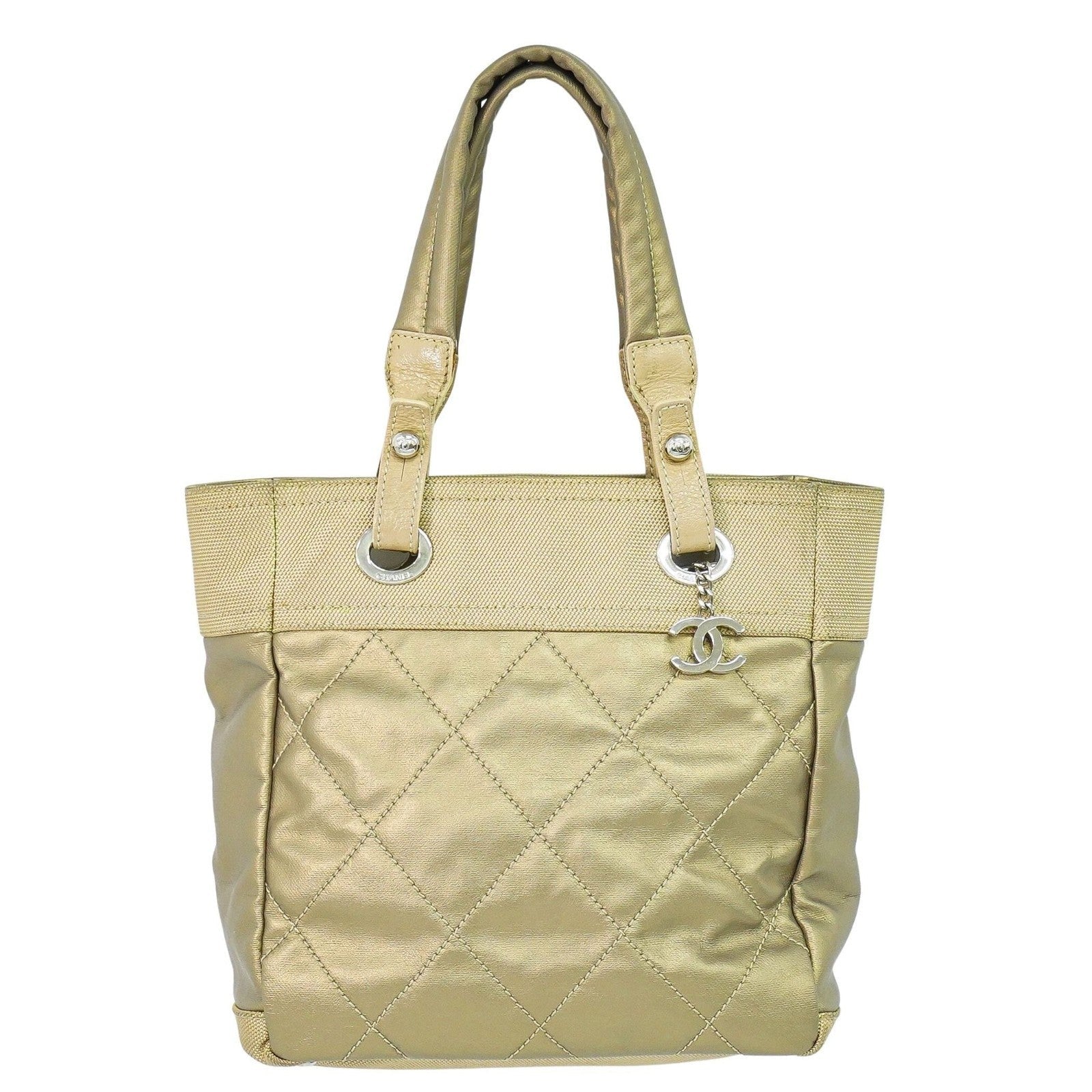 Chanel Biarritz Tote Quilted Coated Canvas Metallic Canvas Tote Bag Bag