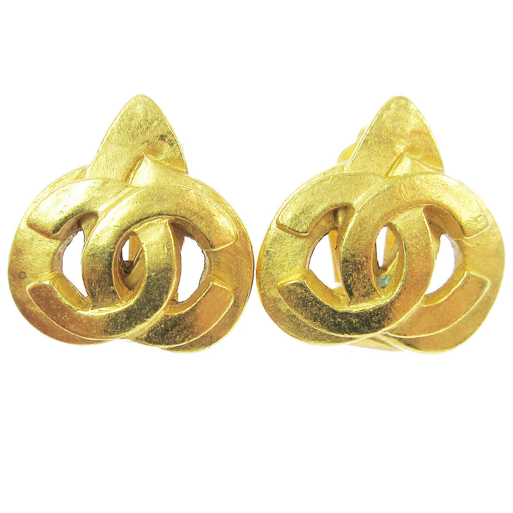 Chanel Cc Logo Heart Gold-Plated Gold Gold_Plated Earrings Jewelry