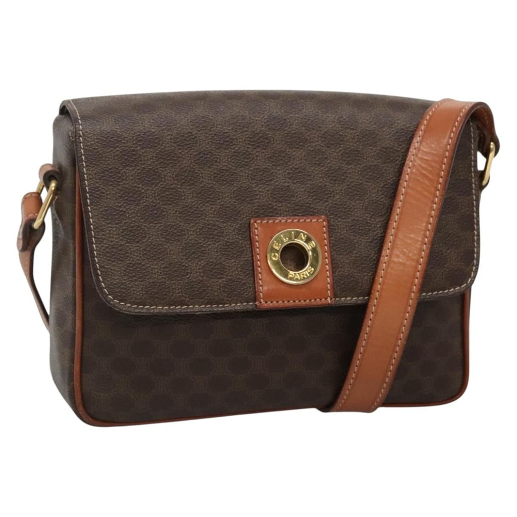 Celine Vintage Macadam Shoulder Bag Canvas And Leather Brown Canvas Shoulder Bag Bag