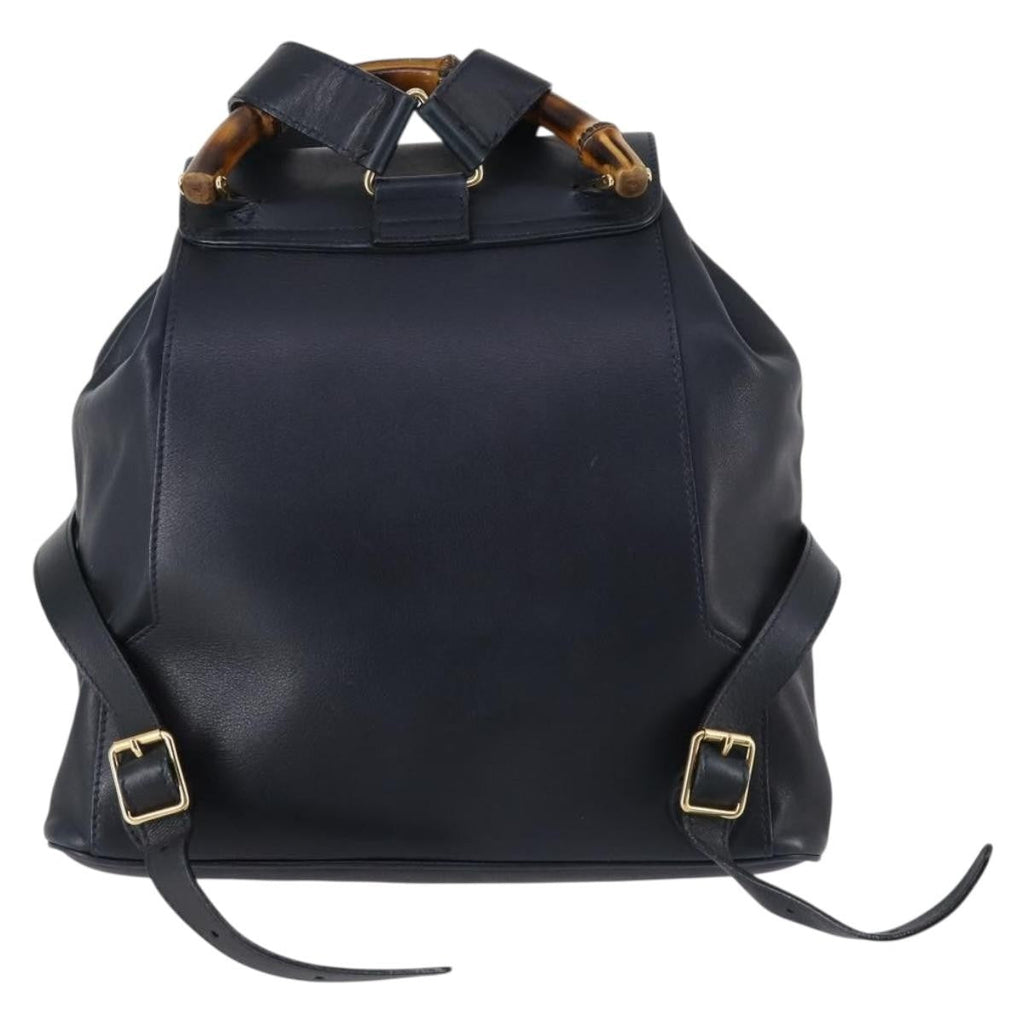 Gucci Vintage Bamboo Backpack Leather Navy Leather Backpack Bag (Pre-Owned)