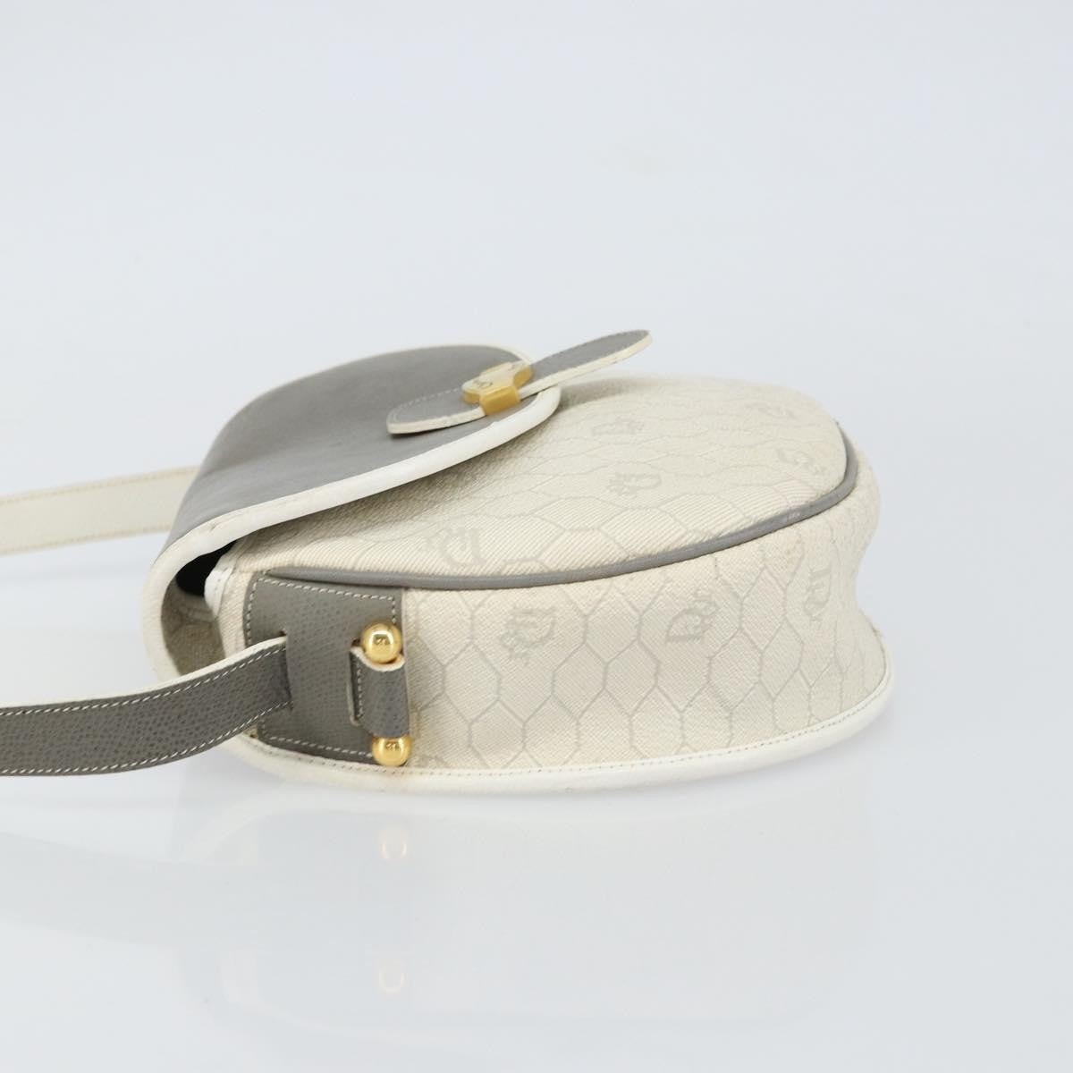 Christian Dior Vintage Honeycomb Flap Crossbody Bag Canvas And Leather White Canvas Shoulder Bag Bag (Pre-Owned)