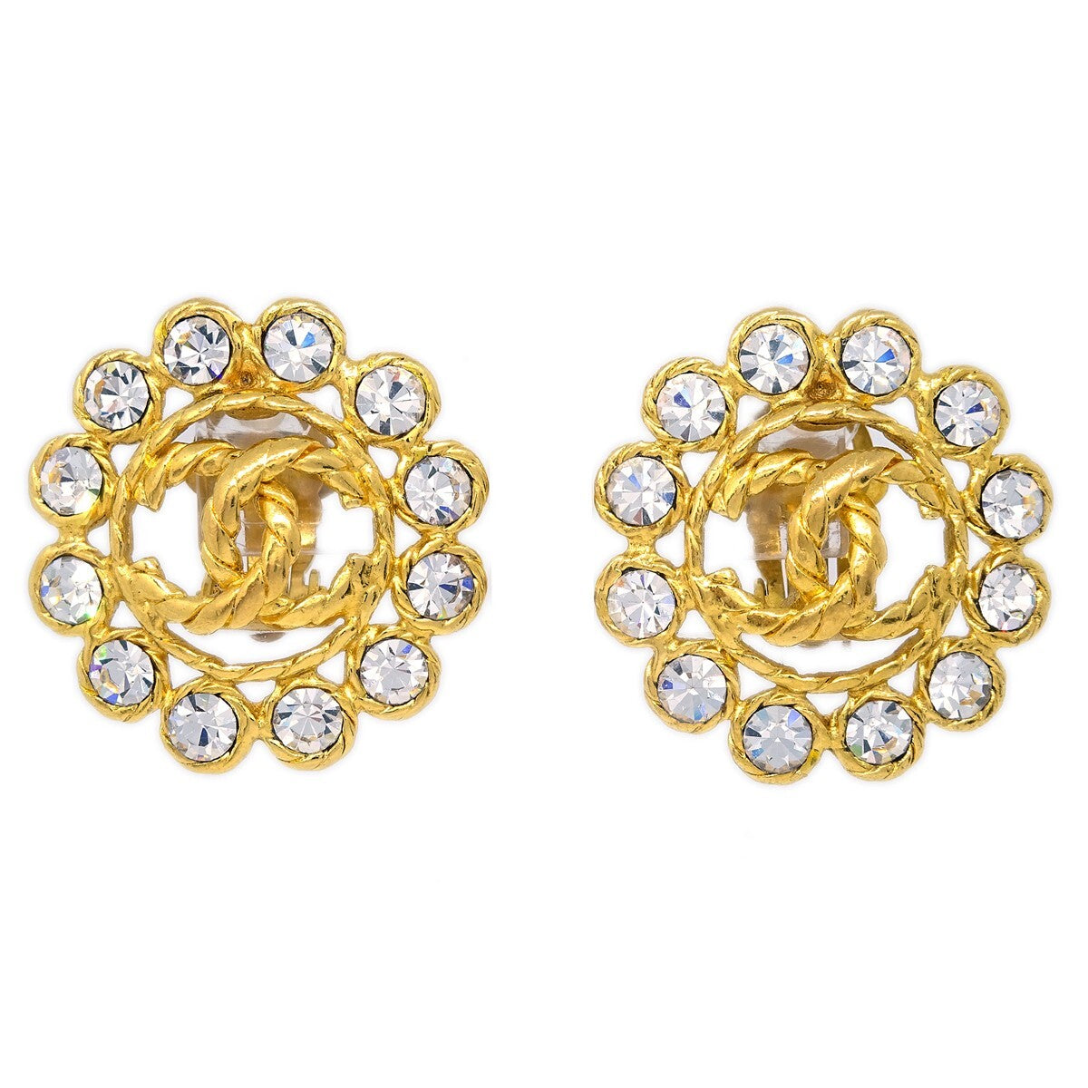Chanel Vintage Round Cc Clip-On Earrings Metal Gold Gold_Plated Earrings Jewelry