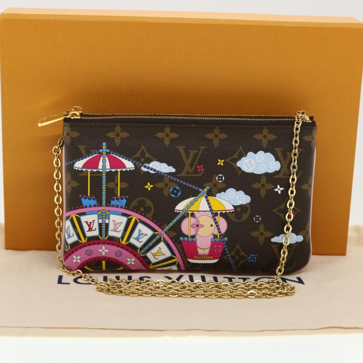 Louis Vuitton Double Zip Pochette Limited Edition Vivienne Xmas Monogram Canvas Brown Canvas Clutche & Pouche Bag