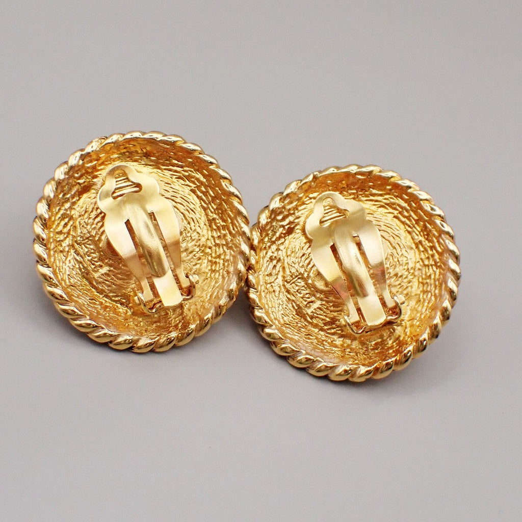 Chanel Vintage Round Chain Clip-On Earrings Metal With Faux Pearl Gold Gold_Plated Earrings Jewelry
