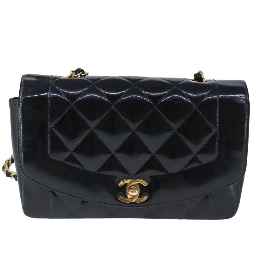 Chanel Vintage So Black Diana Flap Bag Quilted Patent Black Patent_Leather Shoulder Bag Bag