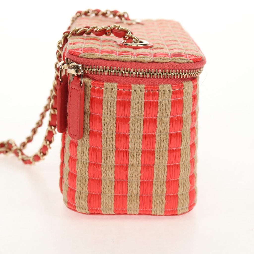 Chanel Classic Vanity Case With Chain Striped Raffia And Jute Beige Canvas Clutche & Pouche Bag