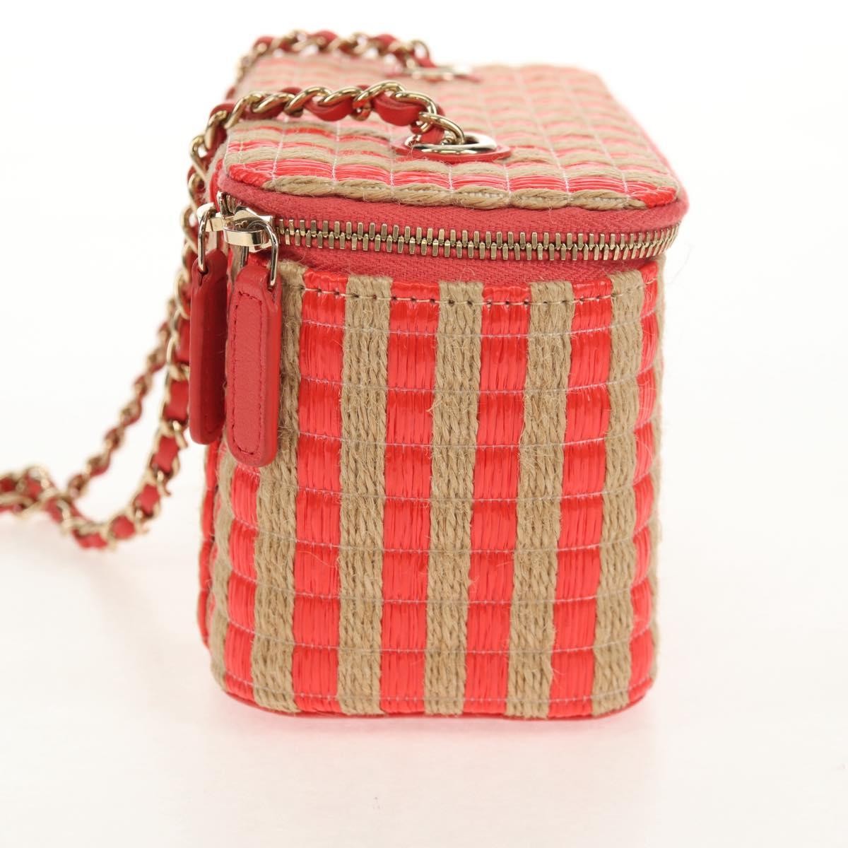 Chanel Classic Vanity Case With Chain Striped Raffia And Jute Beige Canvas Clutche & Pouche Bag